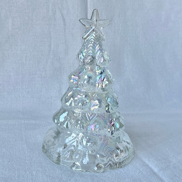 Carnival Iridescent Clear Glass Hollow Christmas Tree with Teddy Bear & Star - Picture 2 of 8
